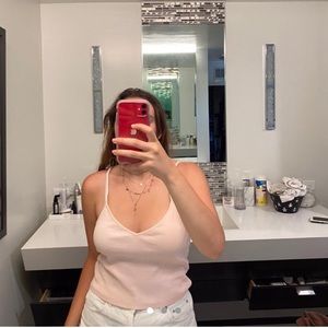 topshop light pink ribbed cropped tank top